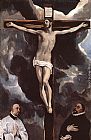 El Greco Famous Paintings - Christ on the Cross Adored by Donors